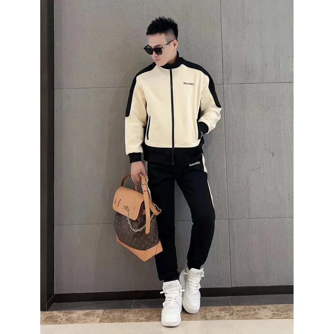 25年秋季新款男士休闲套装立领夹克刺绣潮流百搭韩版宽松时尚外套