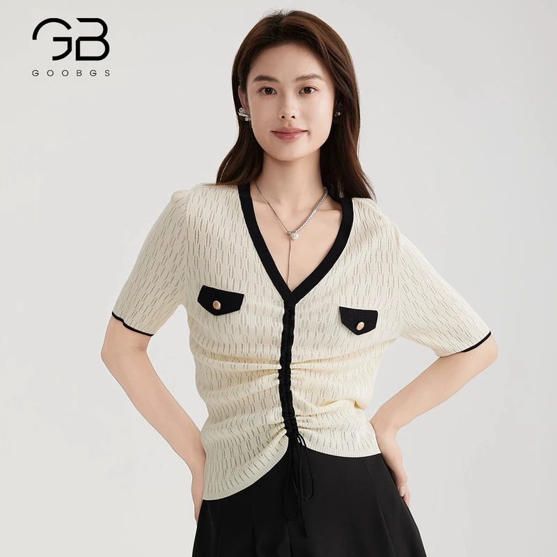 【谷邦L+】谷邦GOOBGS 抽绳收腰短袖针织衫 G3272239