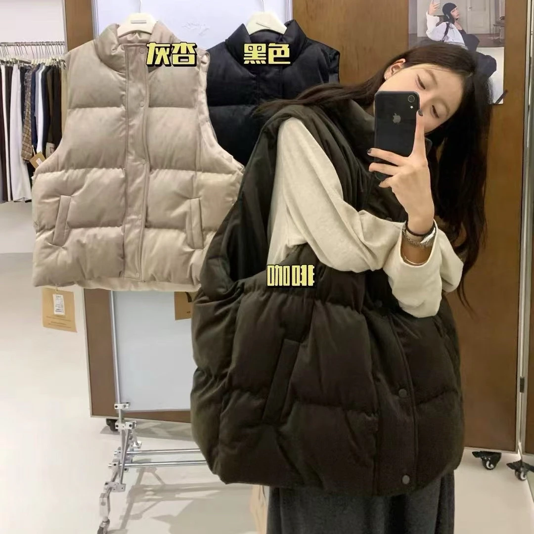 【肉思RS】大7冬季韩版宽松大码女装胖mm百搭立领金丝绒棉服马甲