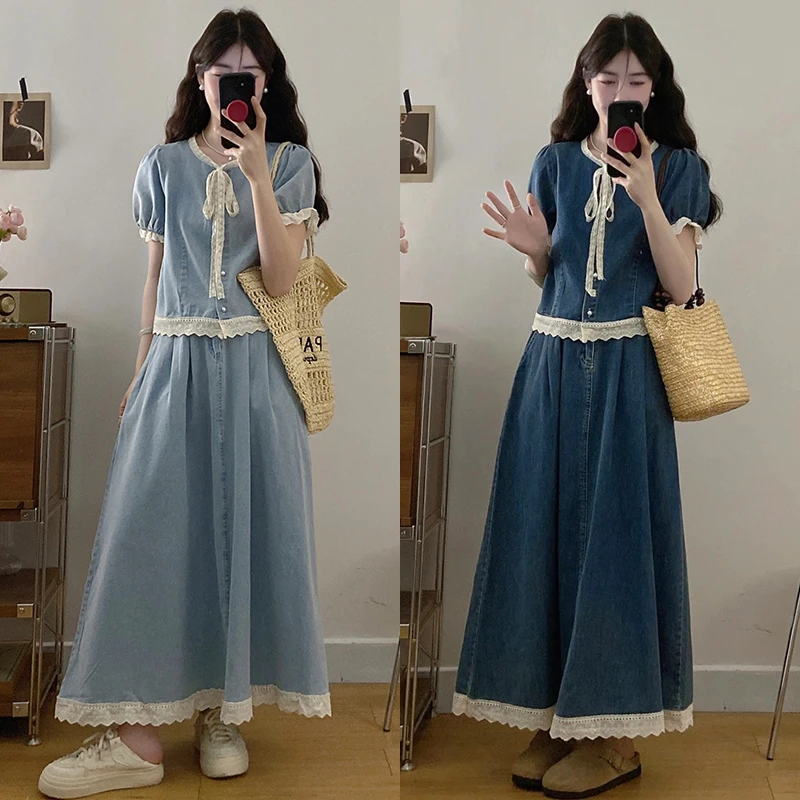 官图 夏搭配一整套大码胖mm法式复古高级感小香风上衣两件套装裙