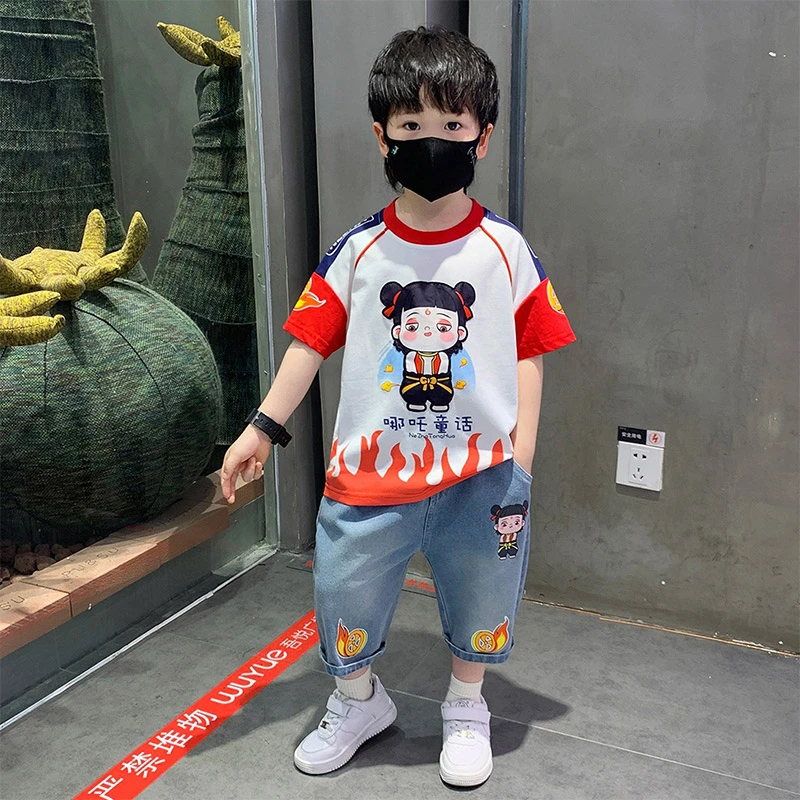 哪吒男童夏季套装2025新款儿童装网红炸街短袖宝宝夏装酷帅气衣服