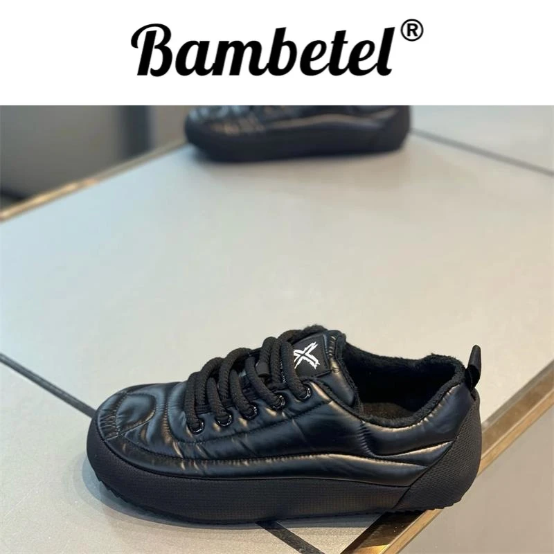 Bambetel男鞋百搭冬季加绒保暖棉鞋舒适系带软底休闲板鞋时尚潮流