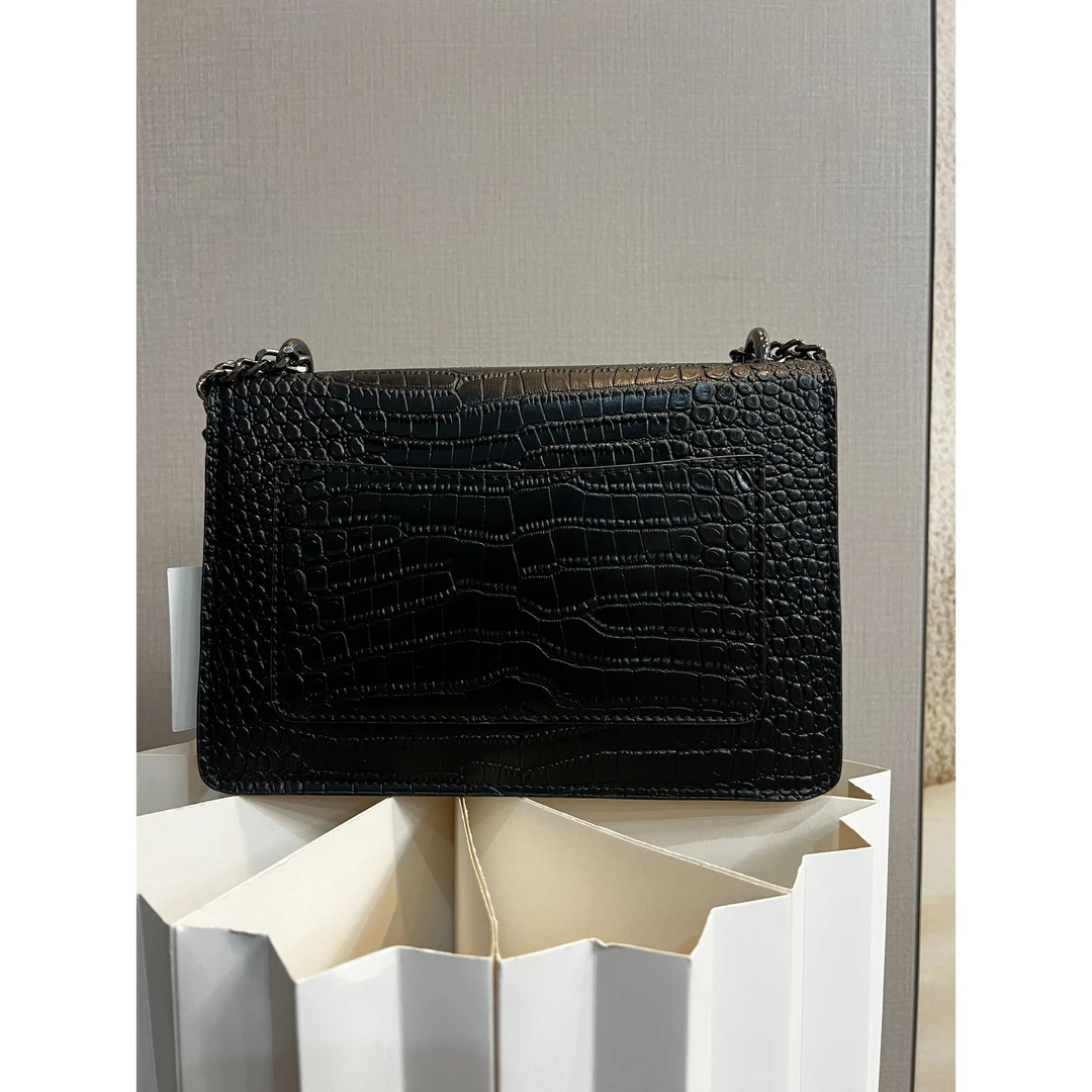 TOLEX2025新款时尚百搭手工鳄鱼纹女包黑白色22cm