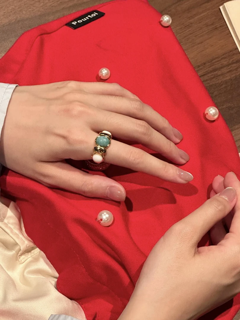 钛钢戒指 绿法式小众气质复古松松闭口戒指 A27