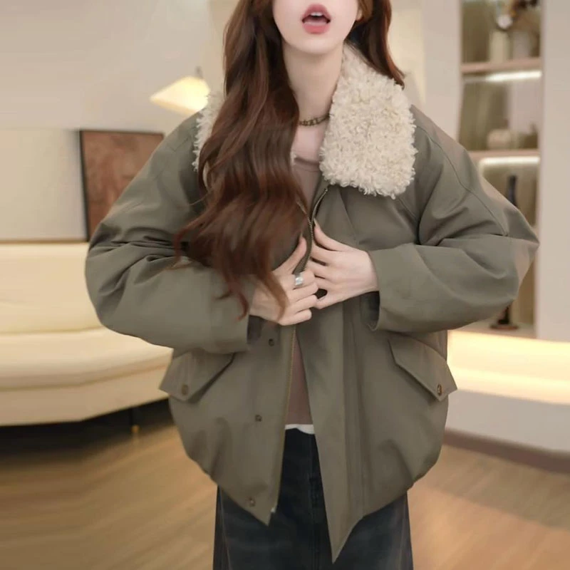 时尚高级感气质加厚棉服外套女士2025秋冬季新款百搭宽松翻领棉衣
