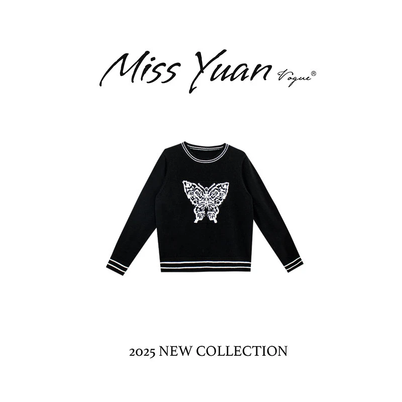 M.Y媛总 2024冬季洋气印花针织衫百搭轻奢小众圆领套头毛衣1LY419