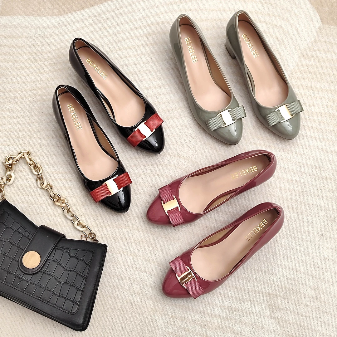 蝶梦鸢飞小香风漆皮5cm粗跟高跟鞋2025春季蝴蝶结尖头晚宴女鞋