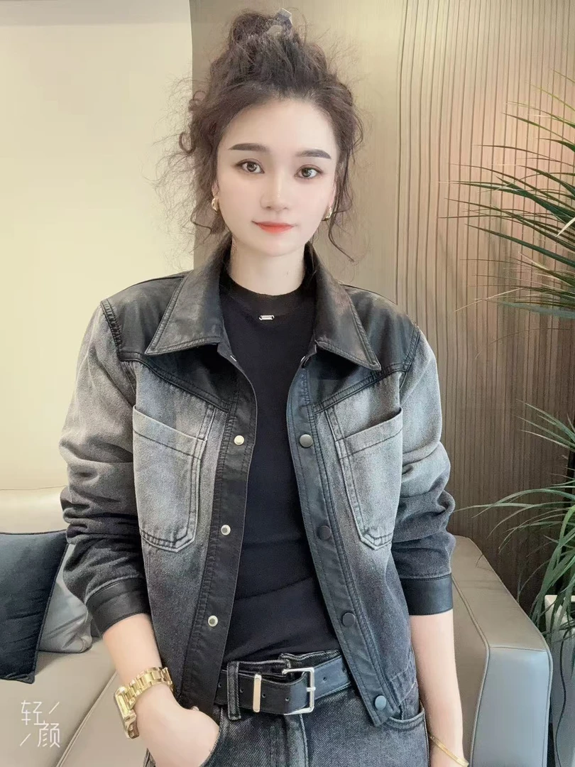 秋季新款洋气复古小众气质款牛仔拼接女款外套牛仔衣810