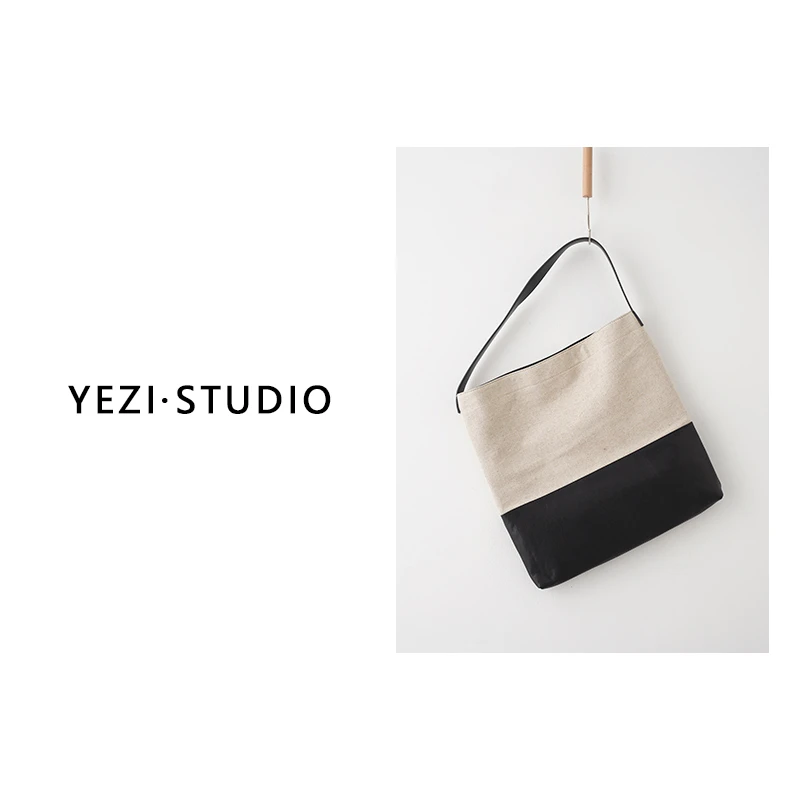 叶子三亚精品场-【出行必备】植鞣头层牛皮拼接棉麻托特包25155002