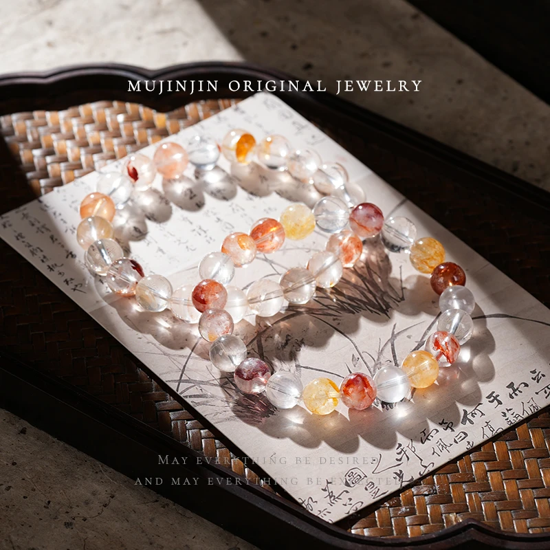 天然锦鲤胶花水晶手串女款约9m素圈手链YW1650多样性发一