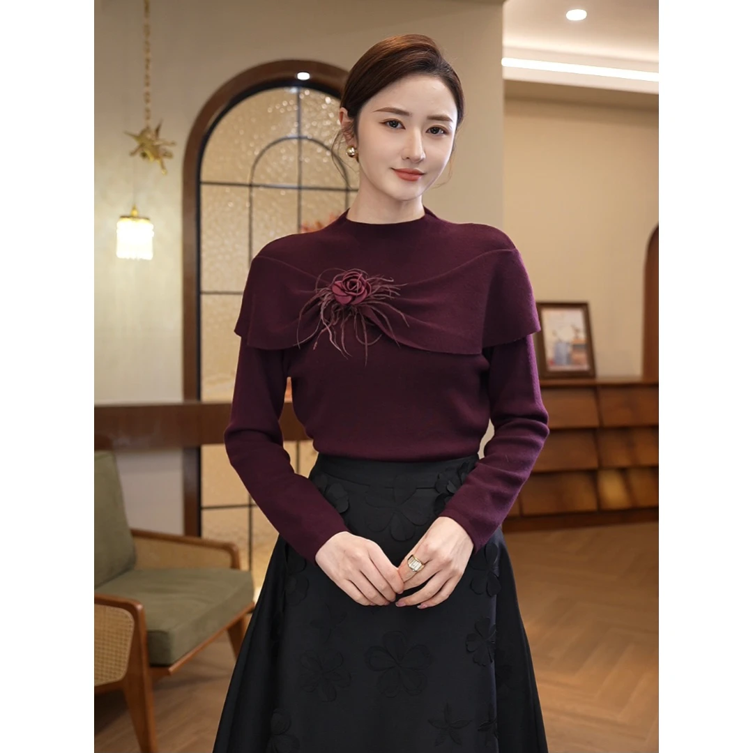 2025秋冬新款【JR-14】含绵羊毛老钱风可外穿精致打底针织衫上衣女