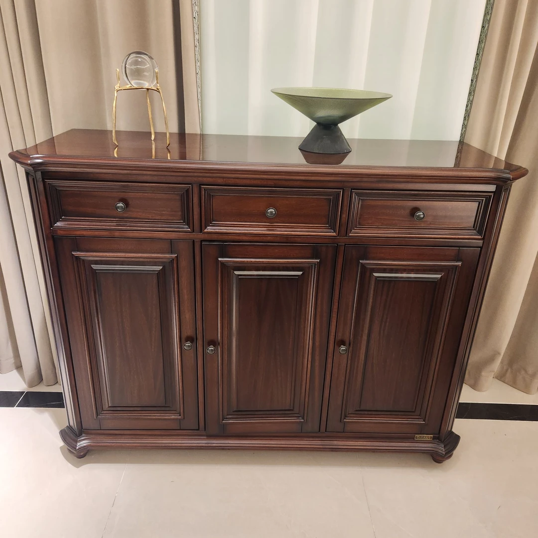 核桃木美式复古鞋柜餐边复古客厅玄关家用收纳古典鞋柜餐边实木