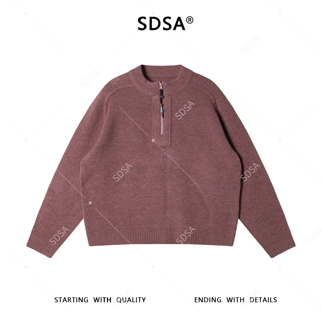 SDSA男士秋冬新款痞帅男装韩系慵懒风半拉链圆领毛衣百搭纯色时尚
