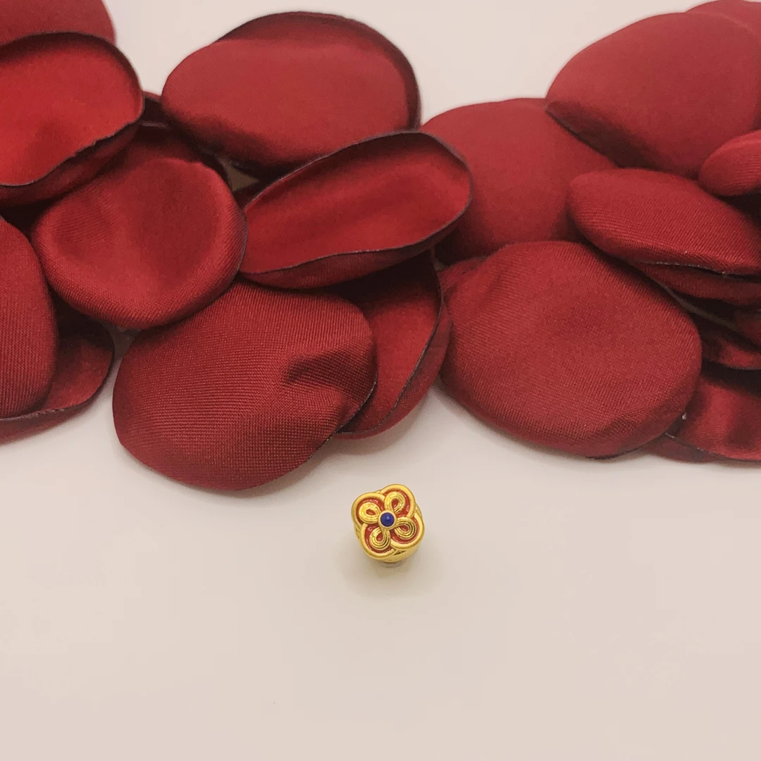 转转四叶草黄金转运珠 足金转运珠 5D黄金 时来运转 国潮 平安扣