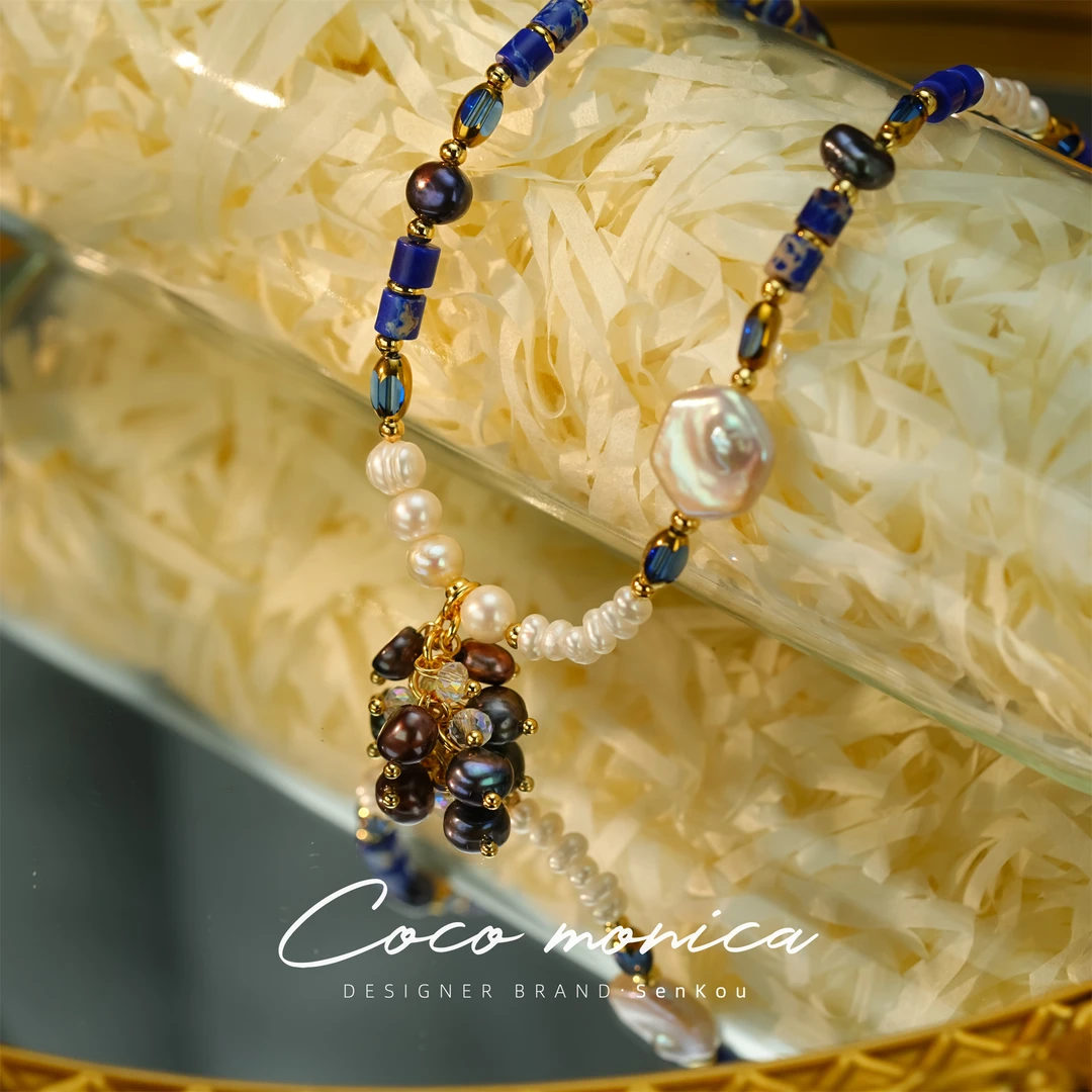 【小霞珠宝】 WE259手工气质蓝色轻奢时尚复古彩色中古