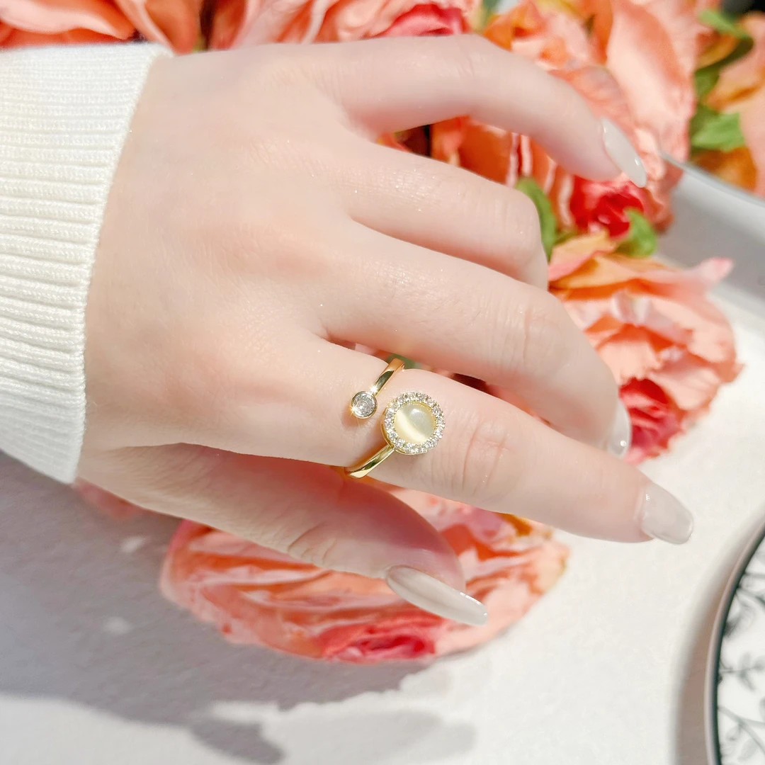 【如奕饰品】可旋转猫眼石个性轻奢冷淡风小众设计感指环高级感气