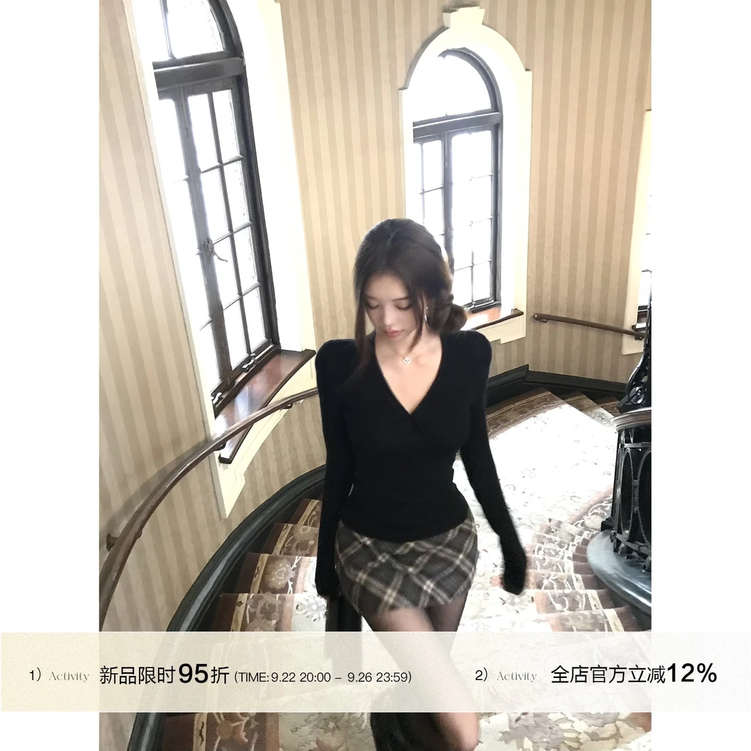【QIUROUYAO邱肉瑶】秋日千层可丽饼｜蓝雾灰薄呢格纹半裙