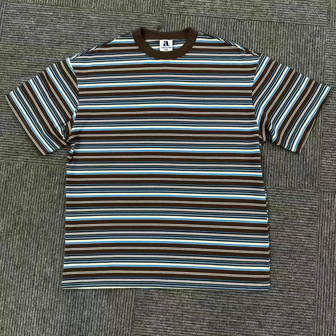 蓝绿条纹短袖T恤休闲宽松百搭圆领-TW001