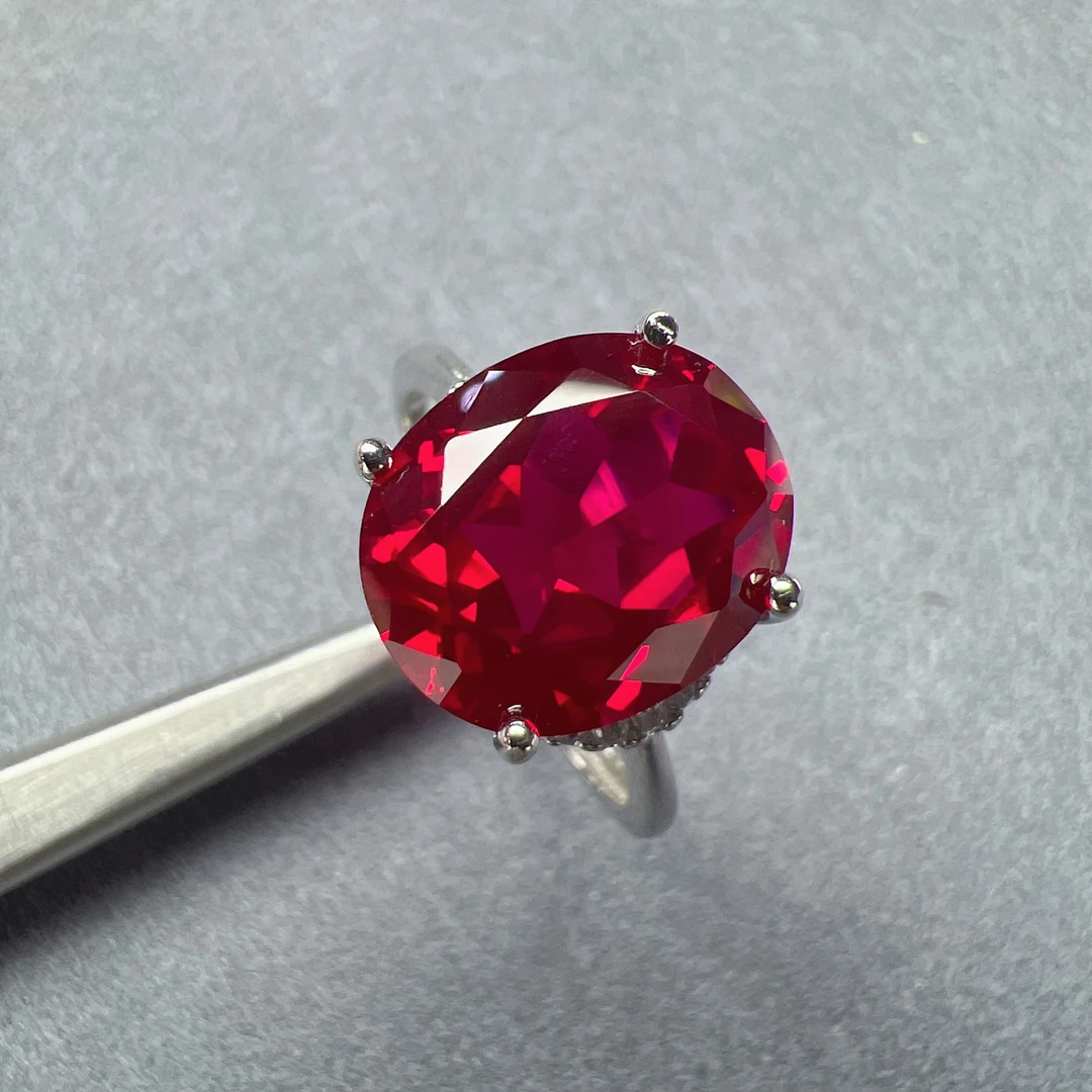 正鸽血红宝石 大颗粒鸽子蛋 S925银简单轻奢戒指001