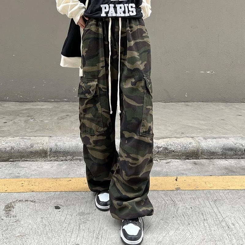 【品质欧货】美式高街复古迷彩嘻哈裤女春季2025新款显瘦高腰垂感