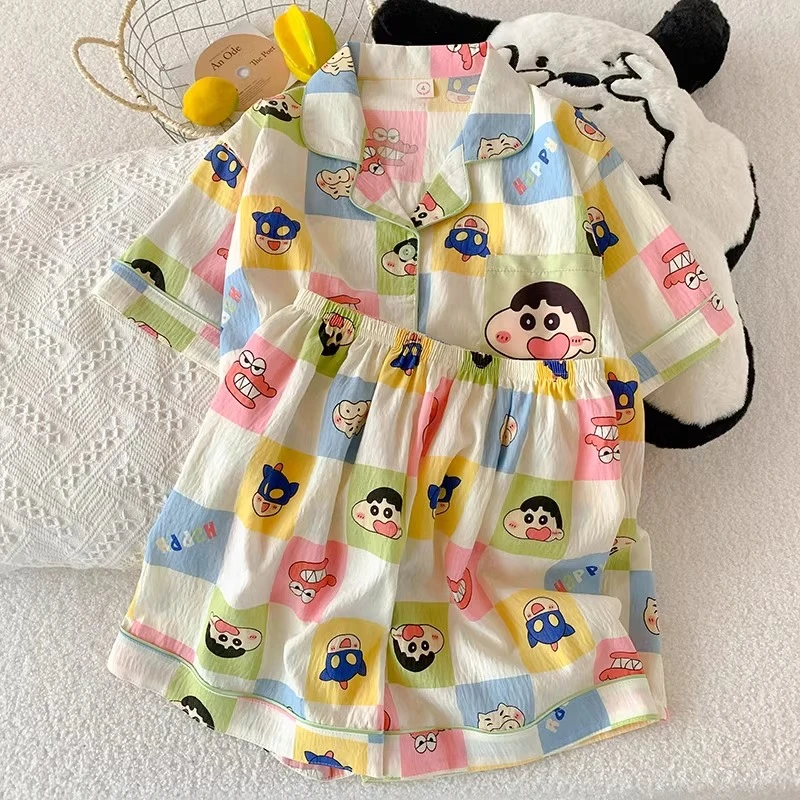 蜡笔小新睡衣女款夏季云朵棉2025新款日系卡通短袖短裤家居服套装