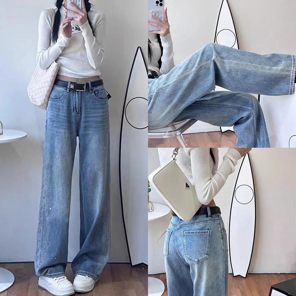 826重工满天星烫钻春季2025新款牛仔裤洋气显高显瘦直筒裤长裤子