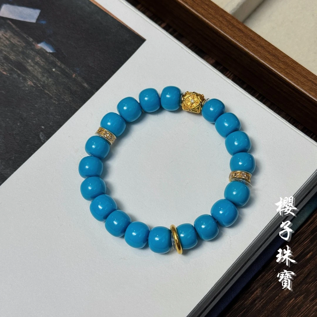 樱子 | 岚山晓 18K金高瓷蓝绿松老型时尚设计百搭手串*YZLSS3661