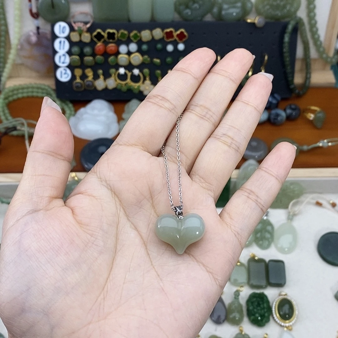 和田玉银S925镶嵌吊坠(不含链)