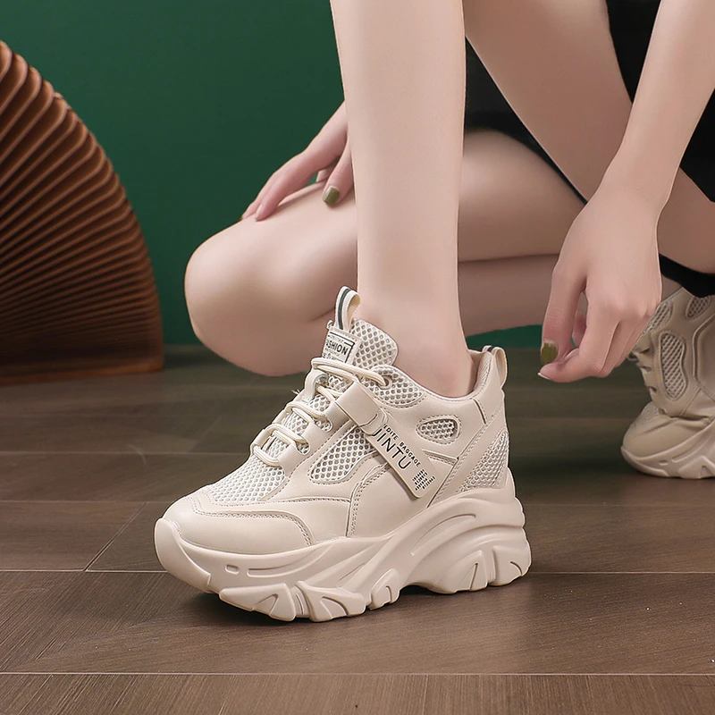 内增高女鞋2025新款爆款百搭春夏季网面透气小白鞋女厚底老爹鞋子