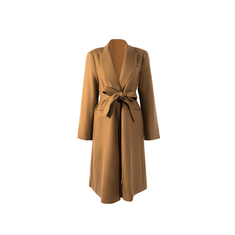 B046    系腰部西装领精纺羊毛中长大衣3WS256