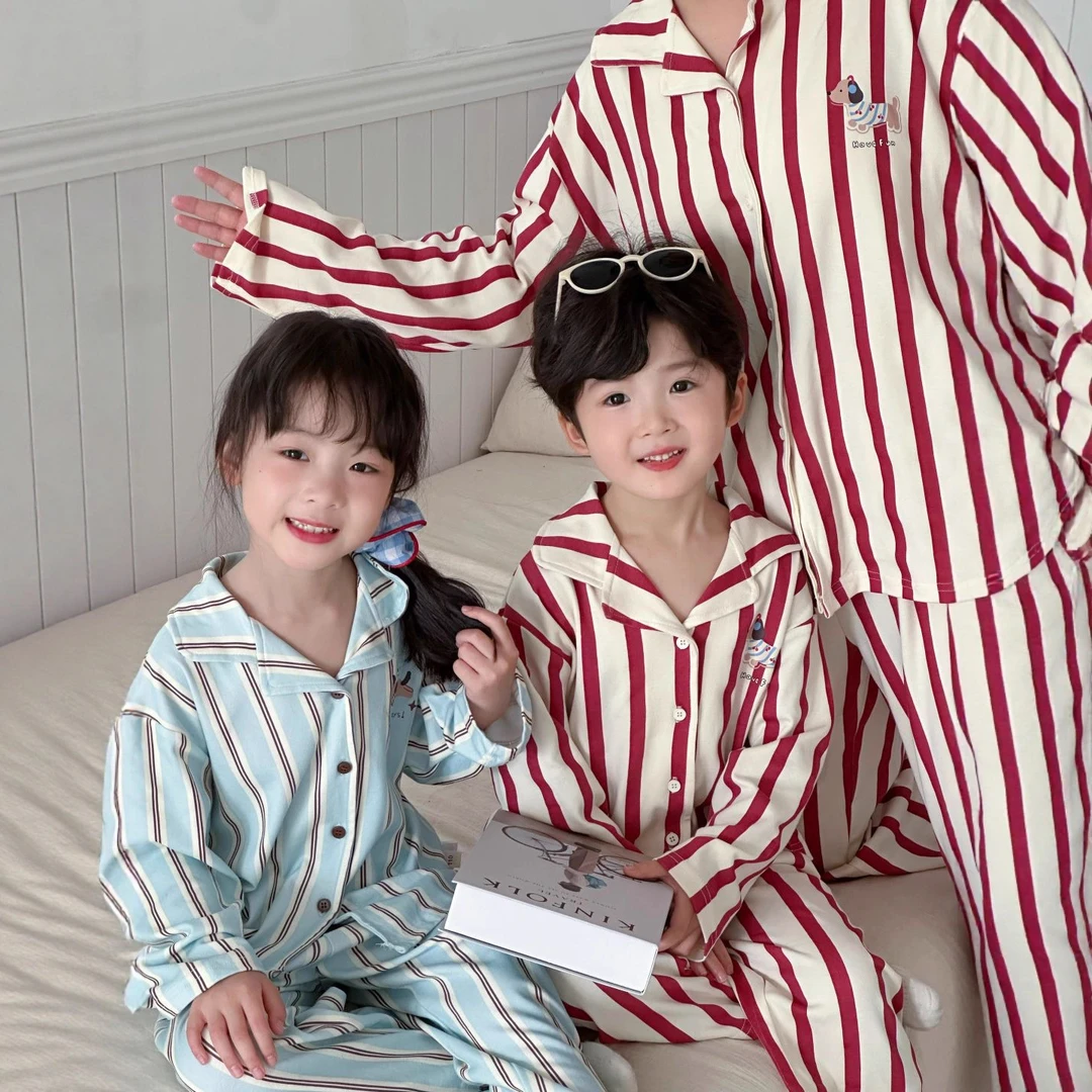 秋冬新品儿童亲子睡衣家居服套装磨毛纯棉男女童卡通开衫家居服