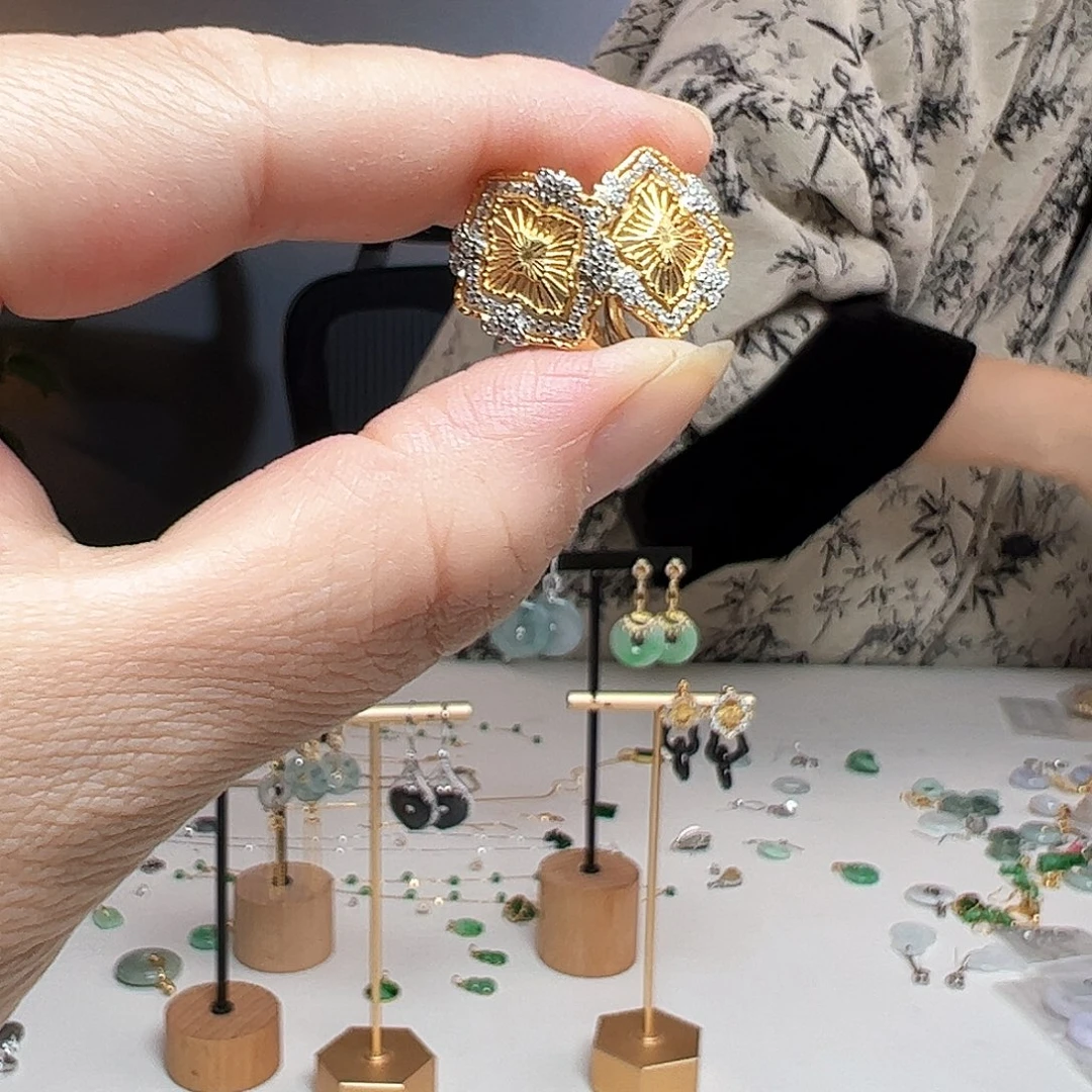 翡翠银S925镶嵌耳饰