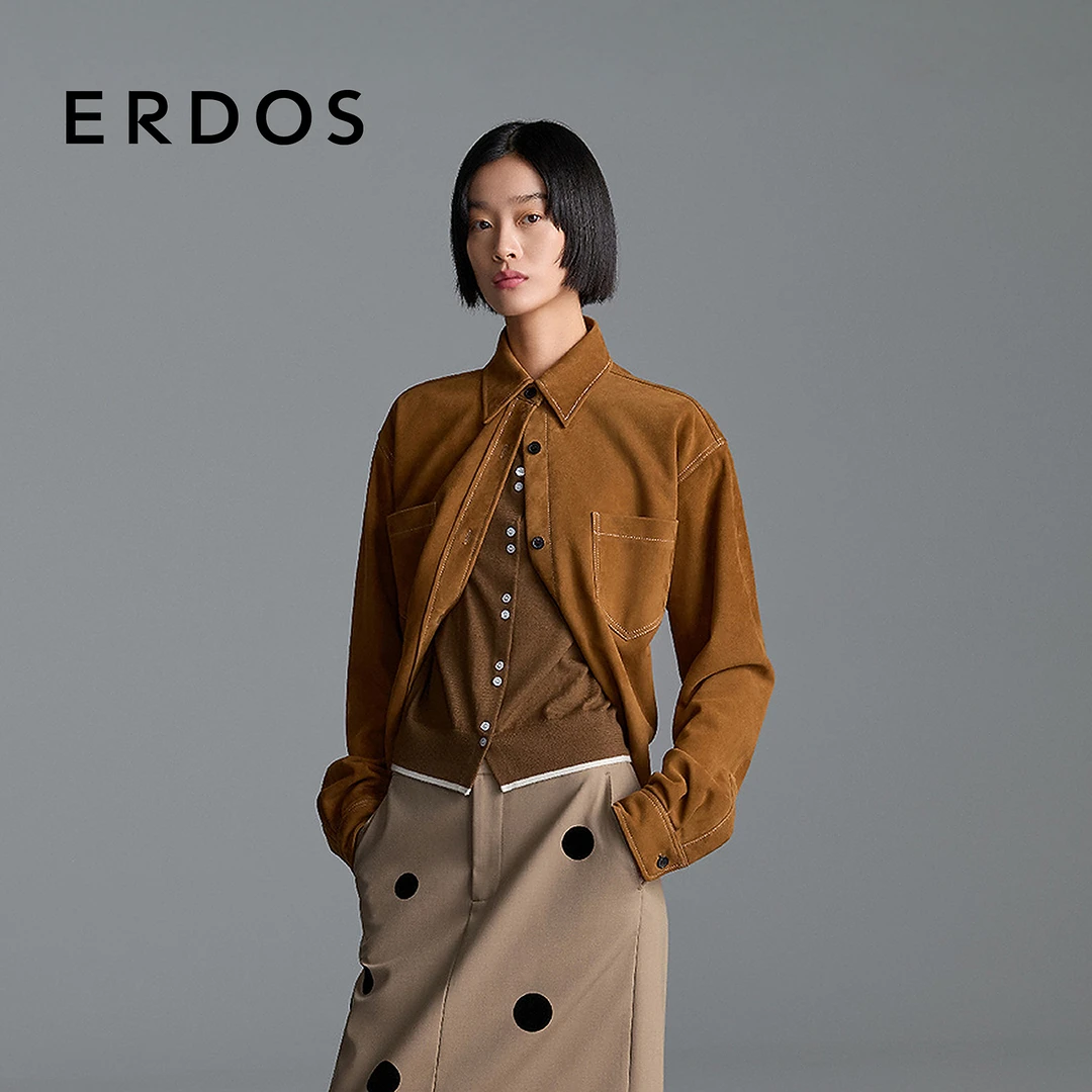 【琥珀流光】ERDOS 焦糖麂皮复古女皮衣【安妮的约会】25年早秋新品