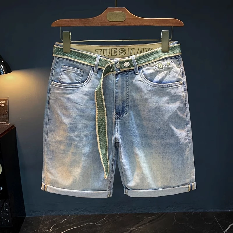 Cebrodz2025年薄款夏季牛仔短裤男士休闲柔软中裤潮流直筒五分裤