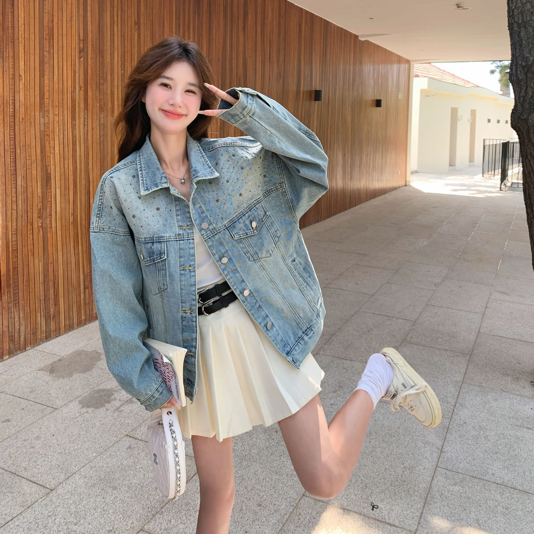 港风设计感重工烫钻牛仔短外套女2025新款秋季小个子休闲独特夹克