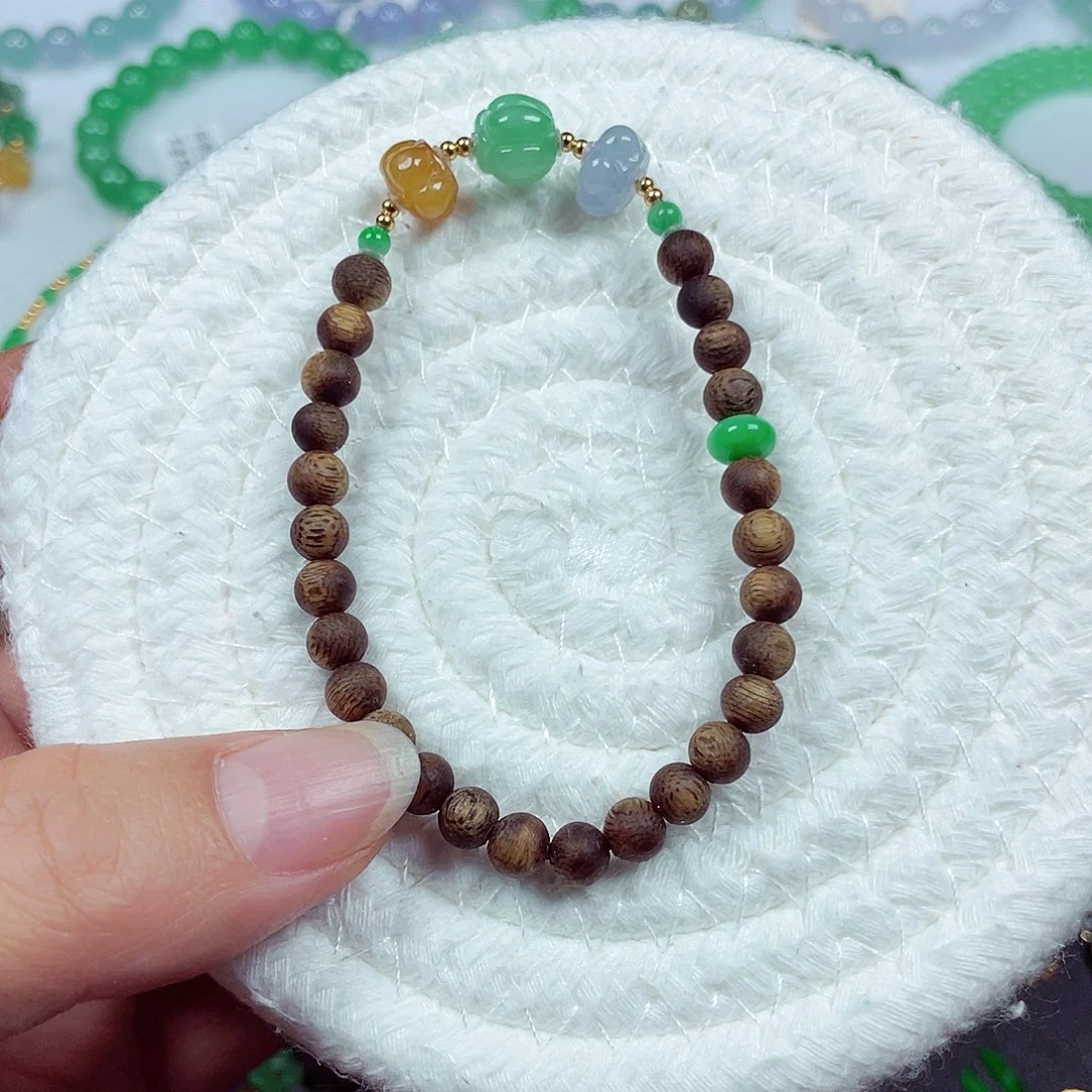 翡翠18K金镶嵌手链天然缅甸翡翠A货卡8.6