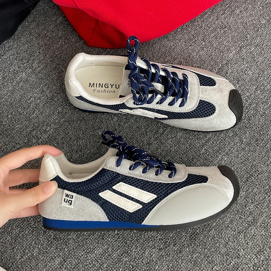 网面平底芭蕾德训鞋女2025夏新爆款增高防滑学生小众百搭休闲板鞋