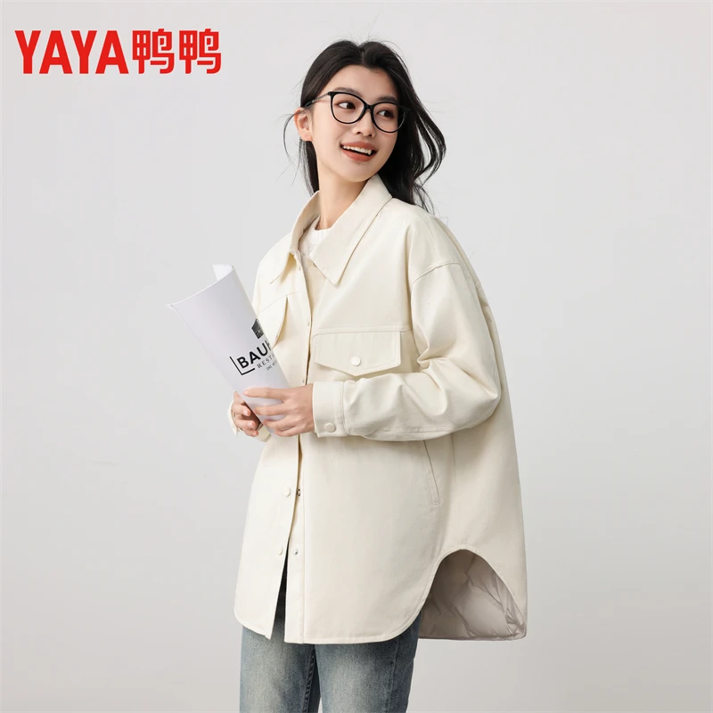 YAYA/鸭鸭衬衣领设计保暖轻薄羽绒服休闲宽松时尚百搭新款外套春