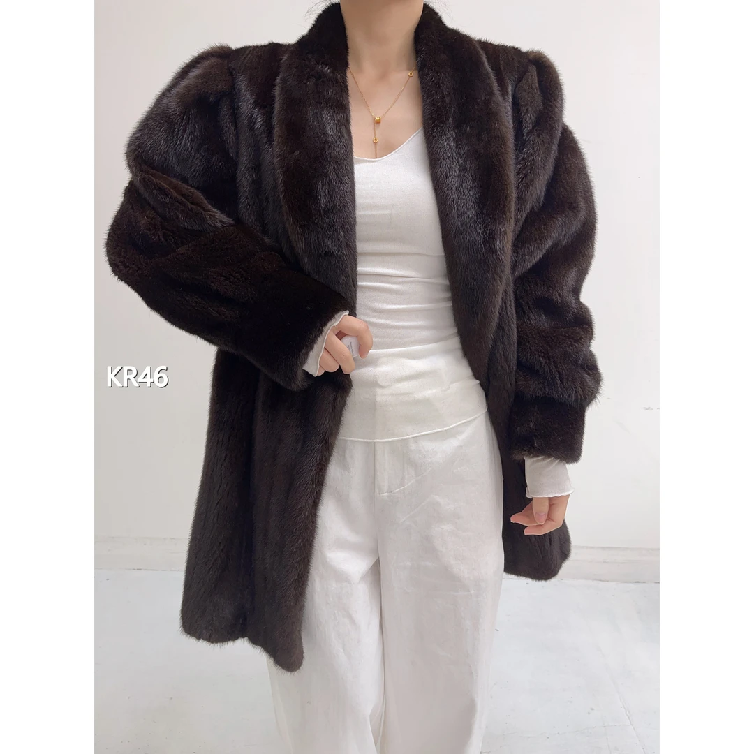 【KR46】2XL 棕黑色中长款宝嘉美貂皮（肩43胸116衣83袖59）40046