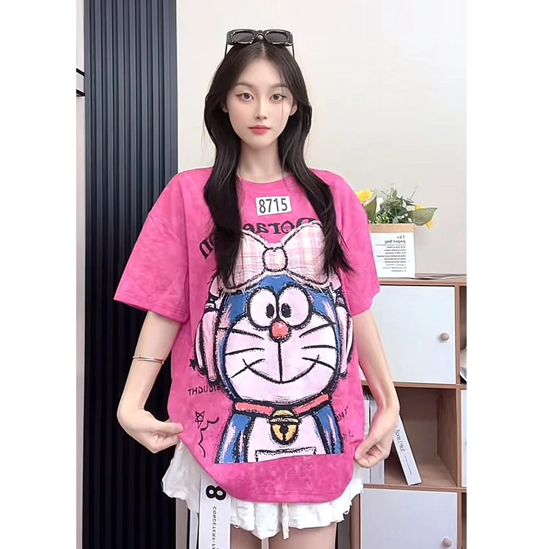 （8715）y2025夏季新款卡通印花T恤女宽松显瘦上衣女减龄时尚百搭