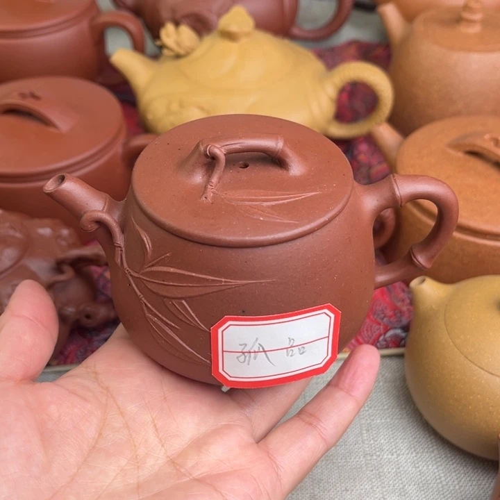 紫砂茶壶原矿紫泥竹节平盖石瓢精工半手孤品不挑毛病180cc