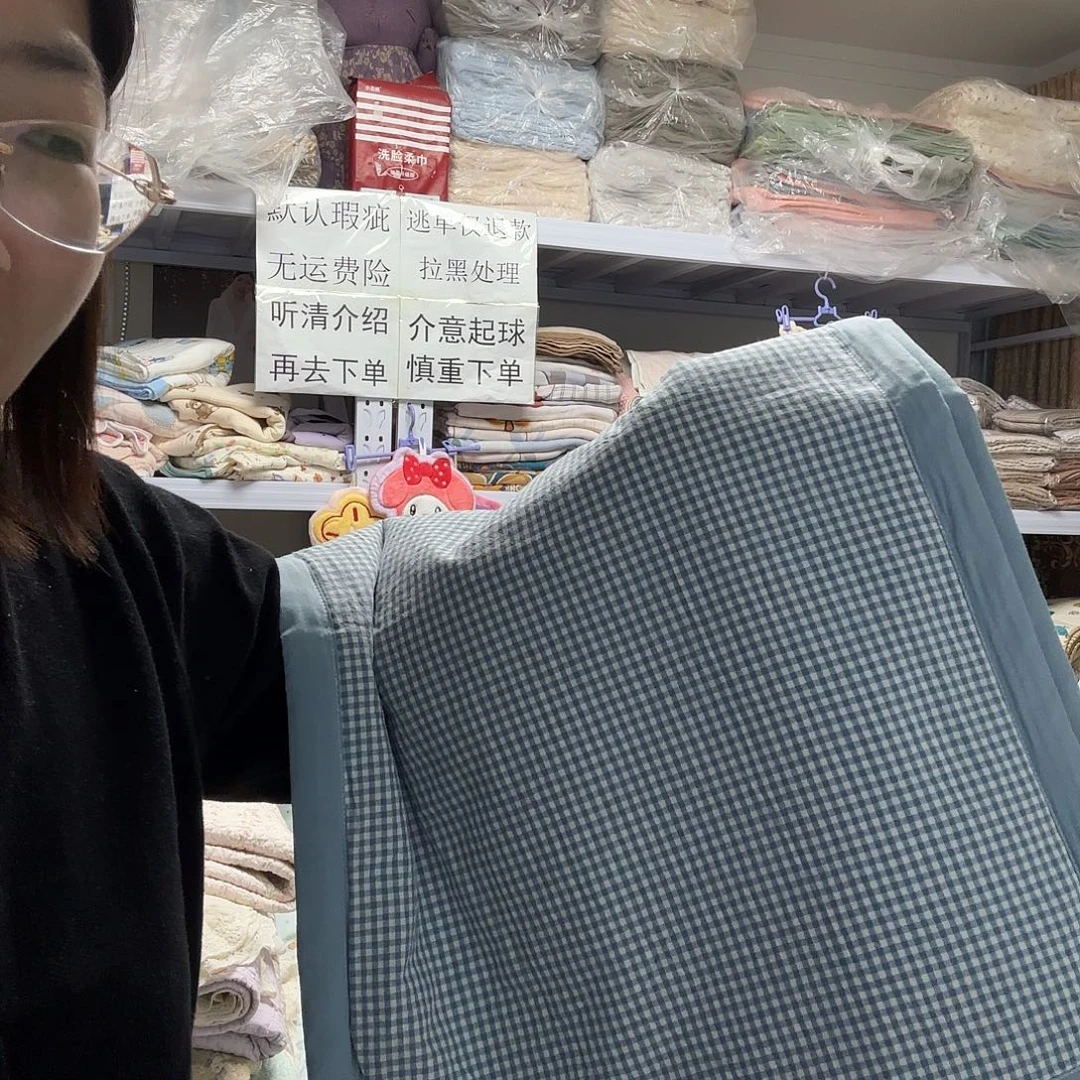 棉中号蓝色小小格枕套