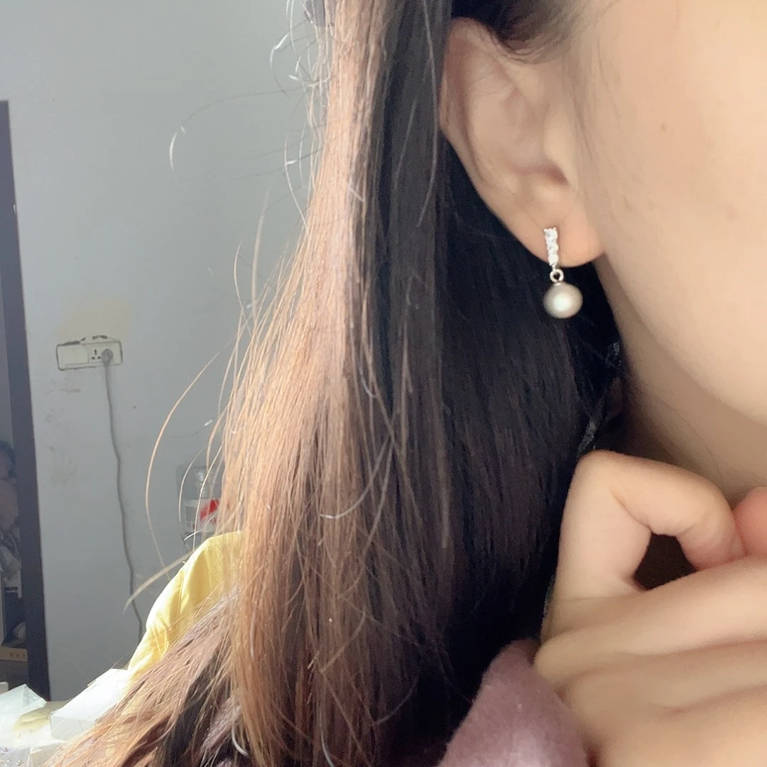 银S925镶嵌淡水珍珠耳饰