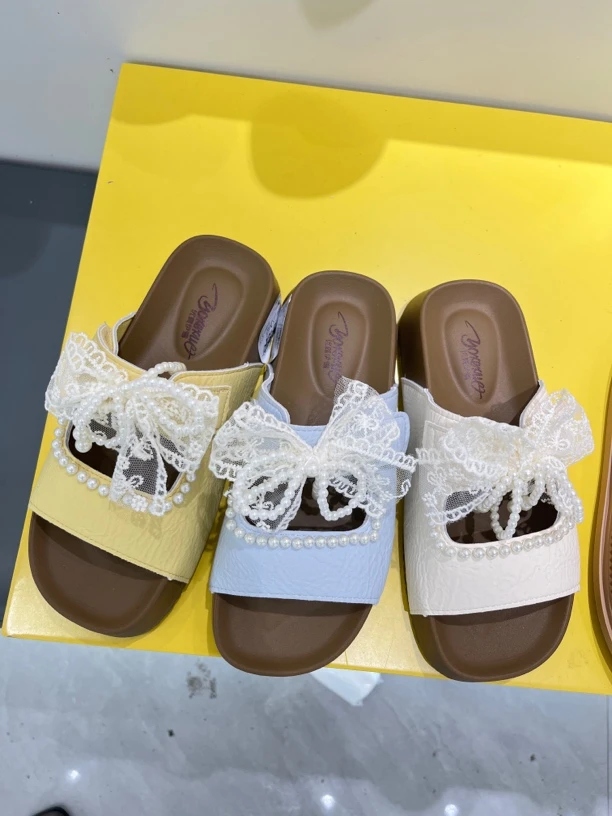 A068厚底一字凉拖鞋女外穿2025年夏季新款蝴蝶结休闲沙滩拖鞋