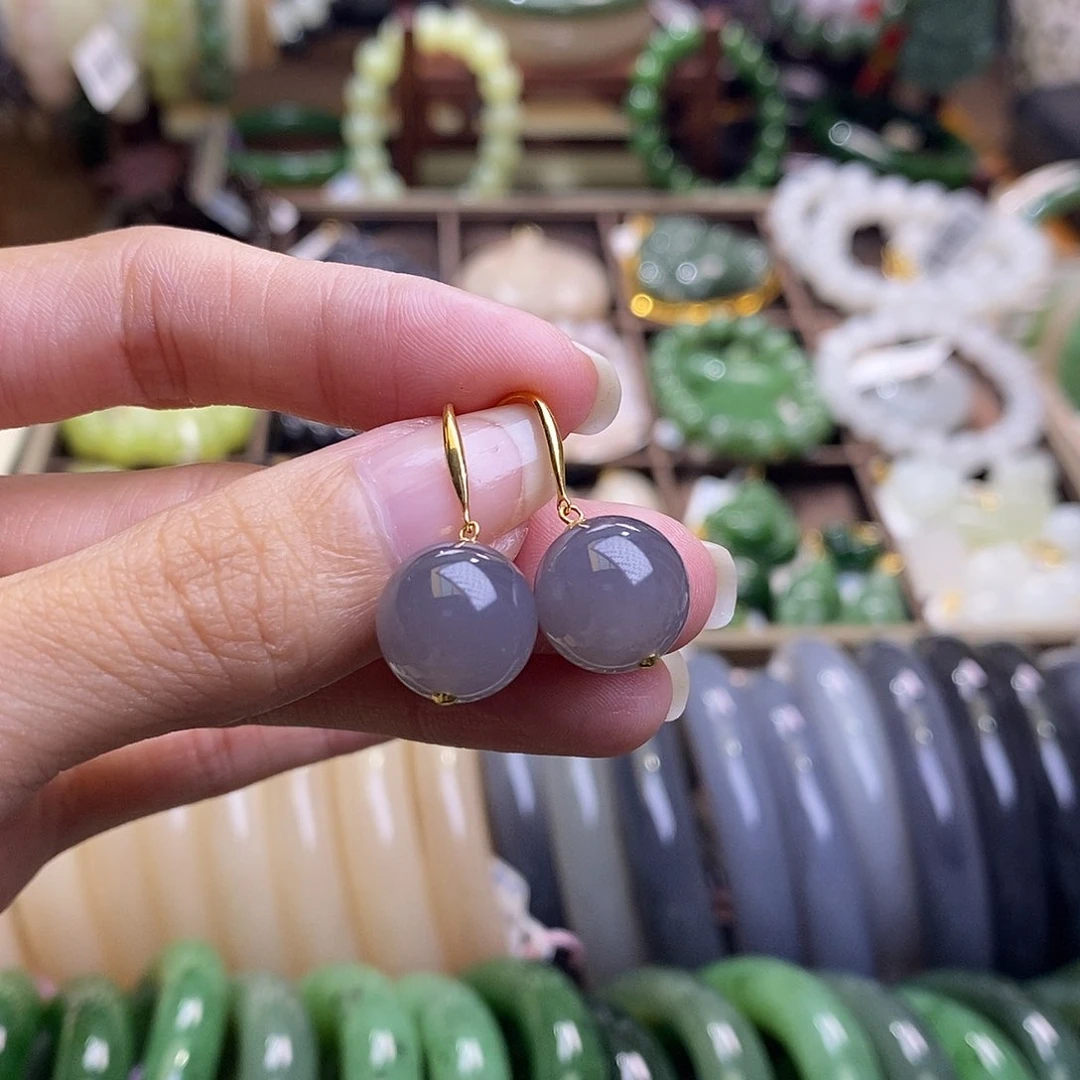 颈饰未镶嵌和田玉高冰浓烟紫金镶耳环12MM