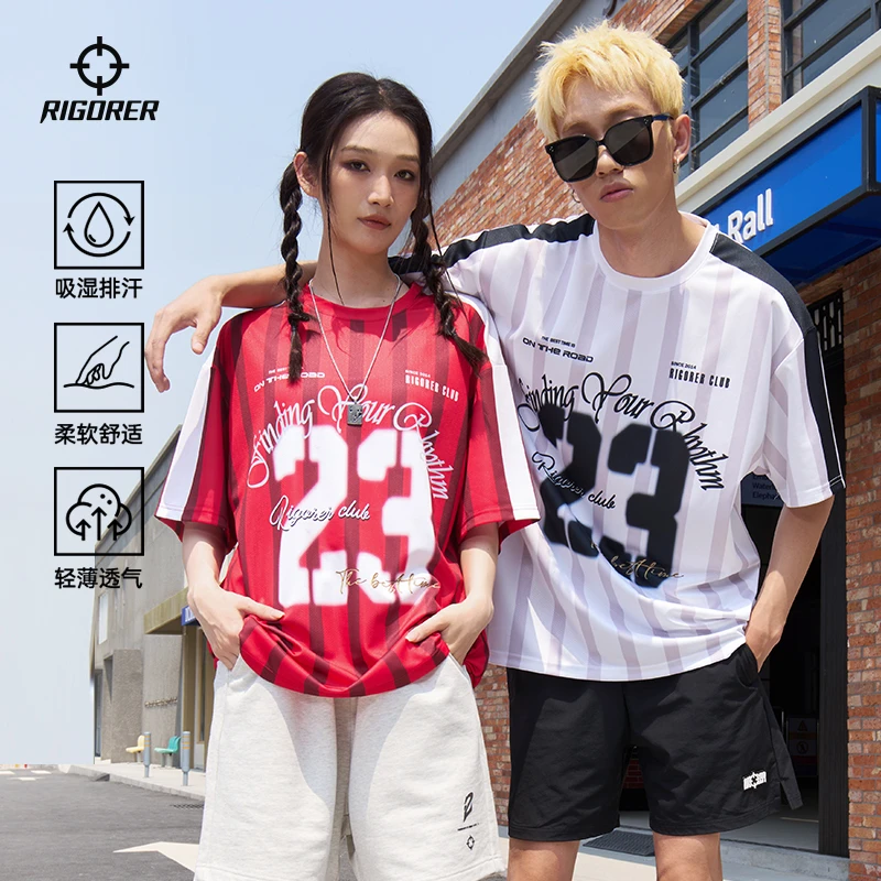 准者短袖T恤美式舒适欧若风条纹宽松印花吸湿排汗轻薄透气街头