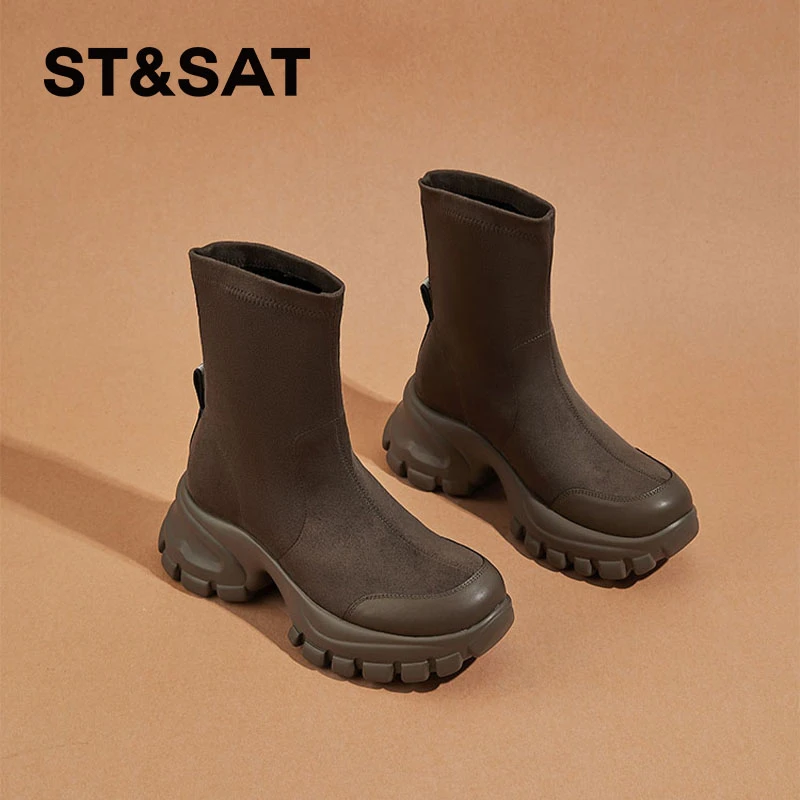 星期六百搭马丁靴女士2025冬季新款防寒瘦瘦靴中筒英伦风弹力靴子