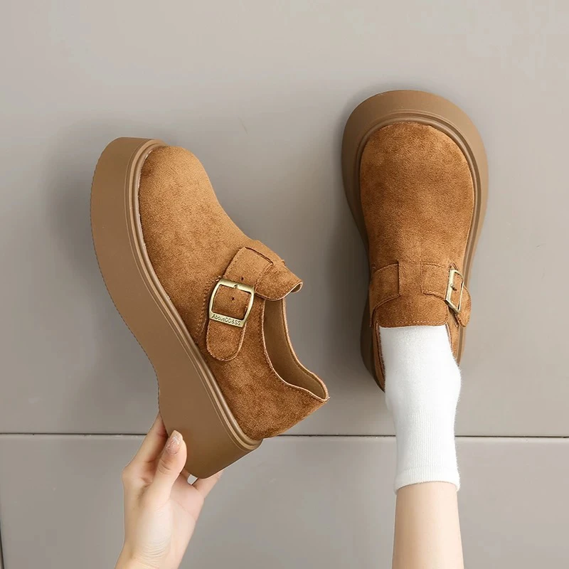 加肥加大602-1新款厚底复古全包一脚蹬时尚百搭博肯鞋乐福单鞋