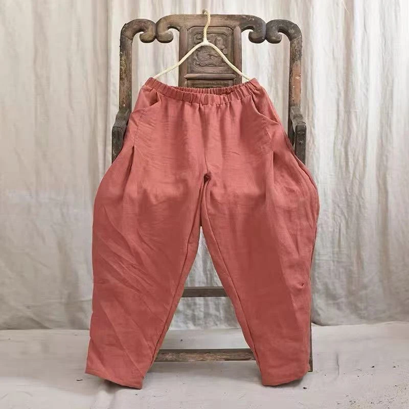 原创复古春秋新款女裤手工绣线宽松休闲文艺W113