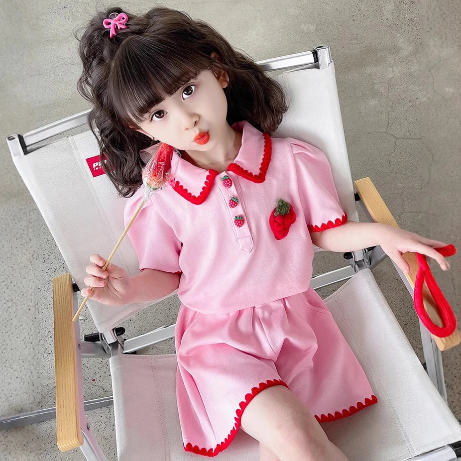 童装夏季女童套装2025新款韩版中小童短袖上衣阔腿短裤两件套